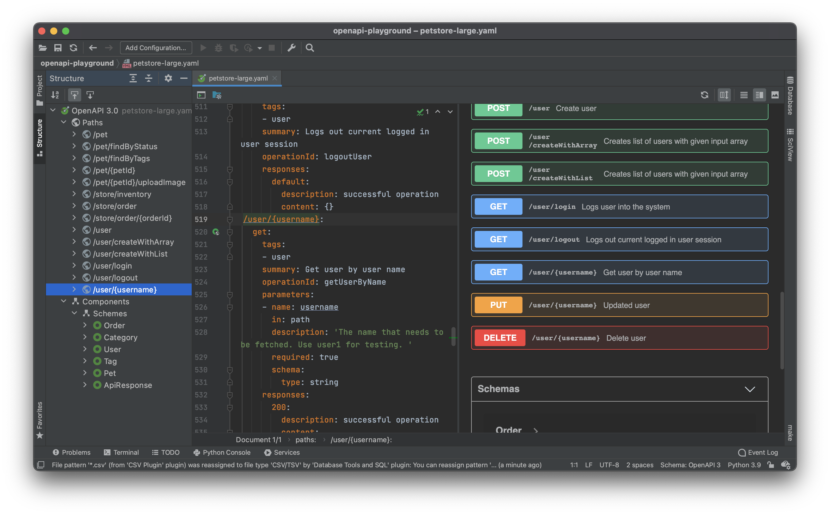 OpenAPI editor in PyCharm