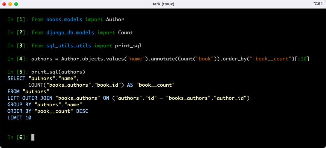 Formatted and colorized SQL output in the console.